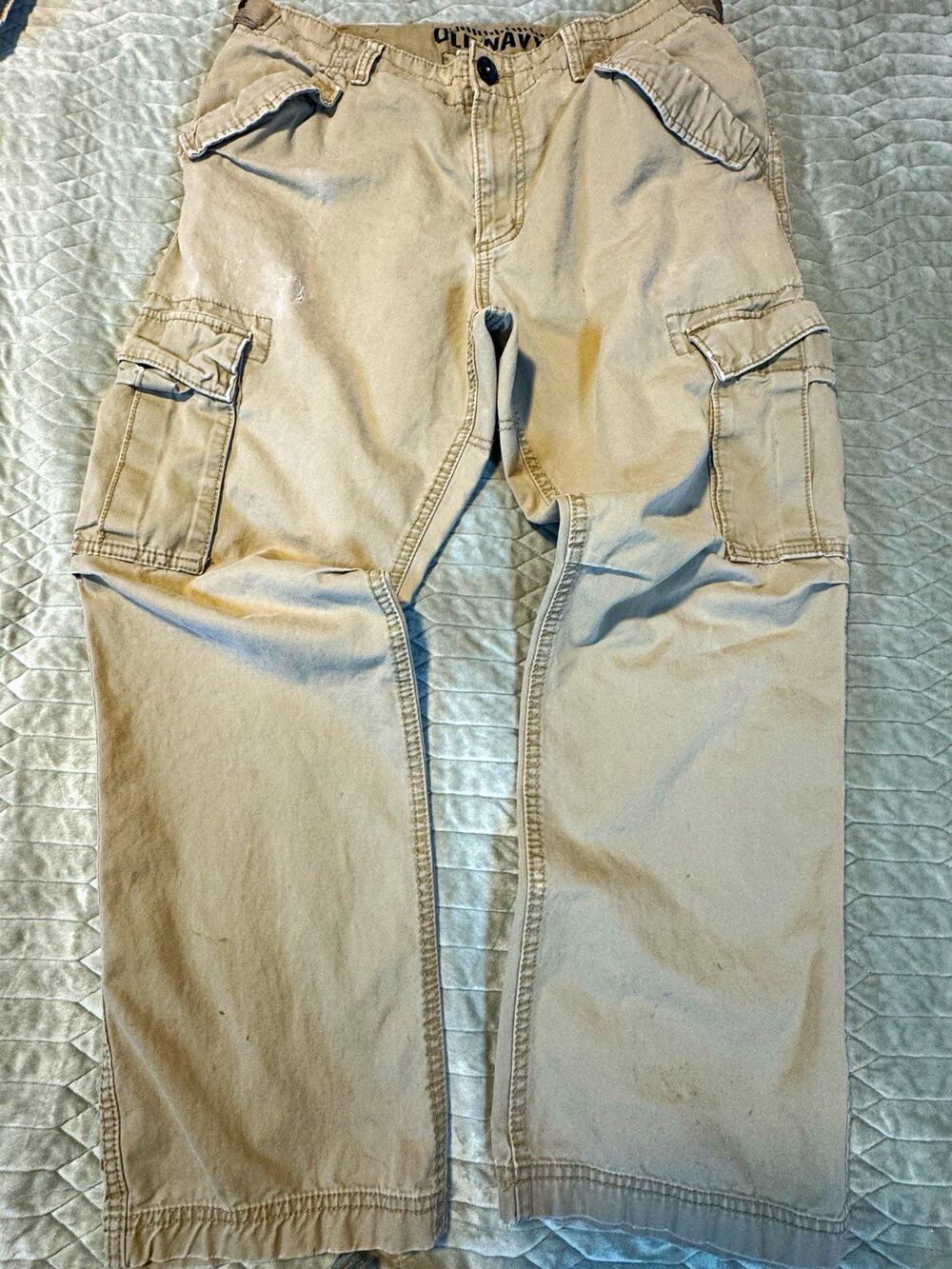 Vtg Men’s Old Navy Beige Utility Cargo Pants 34W Cotton Canvas Relaxed Straight
